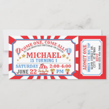 Circus Carnival Ticket Birthday Uitnodiging