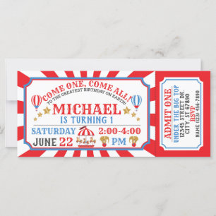 Circus Carnival Ticket Birthday Uitnodiging