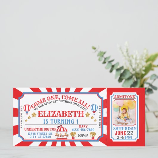Circus Carnival Ticket Birthday Uitnodiging (Staand voorkant)