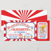 Circus Carnival Ticket Birthday Uitnodiging (Voorkant / Achterkant)