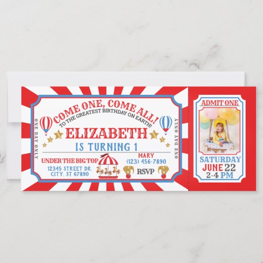 Circus Carnival Ticket Birthday Uitnodiging (Voorkant)