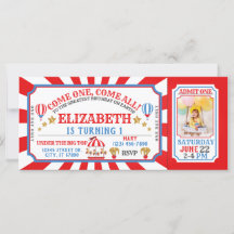 Circus Carnival Ticket Birthday Uitnodiging