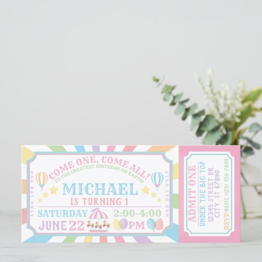 Circus Carnival Ticket Birthday Uitnodiging (Staand voorkant)