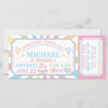 Circus Carnival Ticket Birthday Uitnodiging
