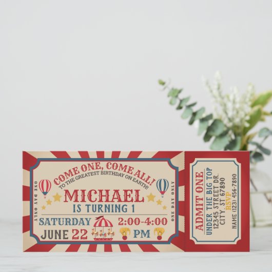 Circus Carnival Ticket Birthday Uitnodiging (Staand voorkant)