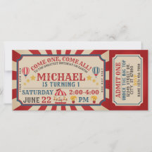 Circus Carnival Ticket Birthday Uitnodiging