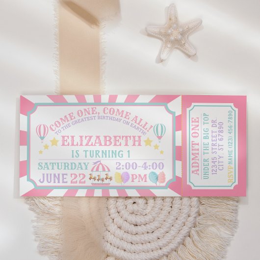 Circus Carnival Ticket Birthday Uitnodiging