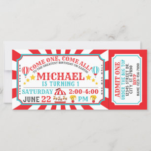 Circus Carnival Ticket Birthday Uitnodiging