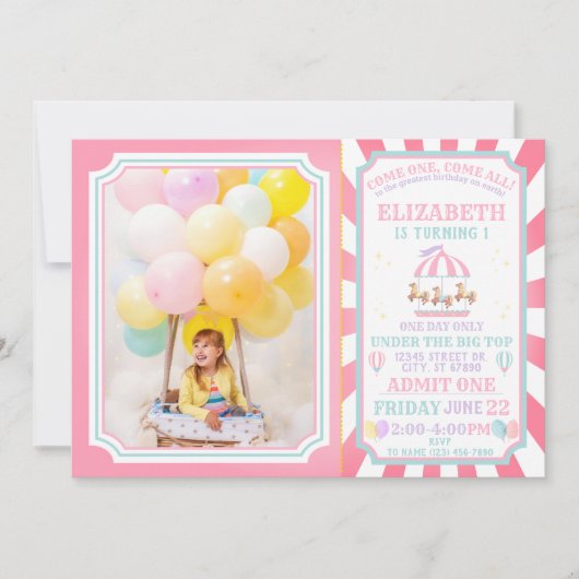 Circus Carnival Ticket Birthday Uitnodiging (Voorkant)