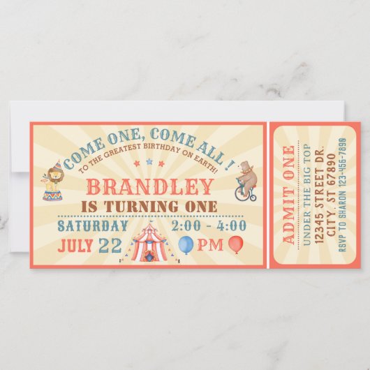 Circus Carnival Ticket Birthday Uitnodiging (Voorkant)