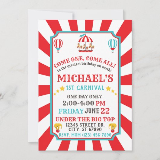 Circus Carnival Ticket Birthday Uitnodiging (Voorkant)