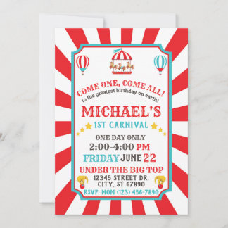 Circus Carnival Ticket Birthday Uitnodiging