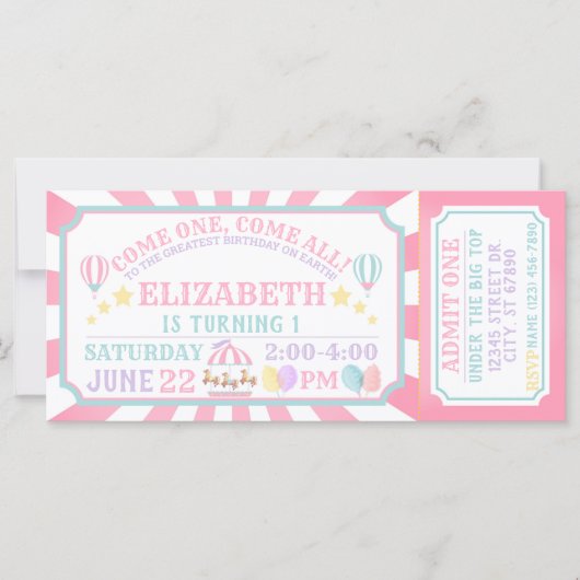 Circus Carnival Ticket Birthday Uitnodiging (Voorkant)
