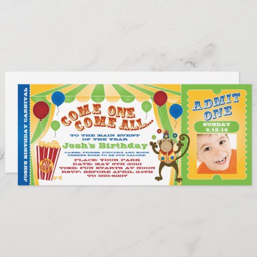 CIRCUS CARNIVAL TICKET INVITEERT KAART (Voorkant / Achterkant)