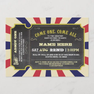 Circus Carnival Ticket Red Blue Baby shower Invite Kaart