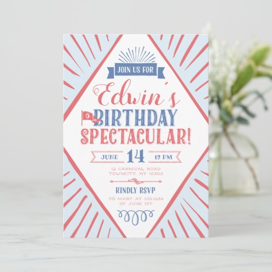 Circus Carnival Typografisch Birthday Spectaculair Kaart (Staand voorkant)
