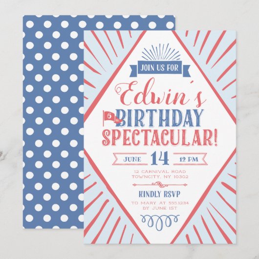 Circus Carnival Typografisch Birthday Spectaculair Kaart (Voorkant / Achterkant)