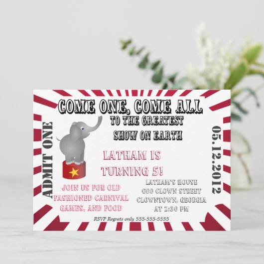 Circus/Carnival-uitnodiging Kaart (Staand voorkant)