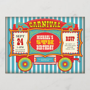 Circus Carnival Wagon Birthday Party Kaart