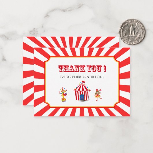 Circus Carnival waterverf baby shower bedankt Notitiekaartje (Voorkant / Achterkant in situ)