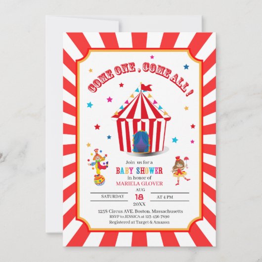 Circus Carnival Waterverf Baby shower Kaart (Voorkant)