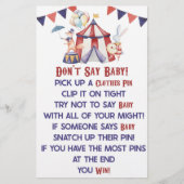 Circus Carnival zeg geen Baby! Baby shower game Briefpapier (Voorkant)