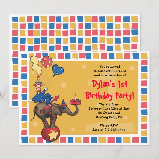 Circus Clown 1e gelukkige verjaardag - Korting voo Kaart (Voorkant / Achterkant)