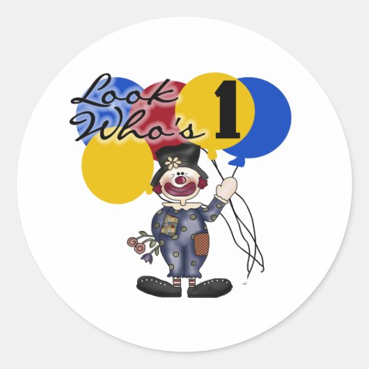Circus Clown 1e verjaardag Ronde Sticker (Voorkant)