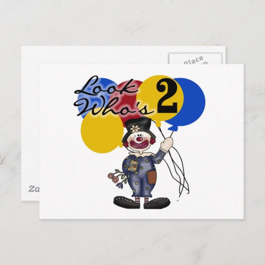 Circus Clown 2nd Birthday Tshirts and Gifts Briefkaart (Voorkant / Achterkant)