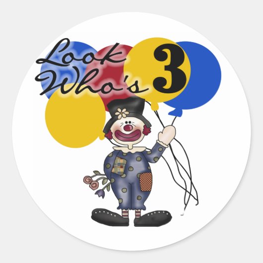 Circus Clown 3e Verjaardag Tshirts en geschenken Ronde Sticker (Voorkant)