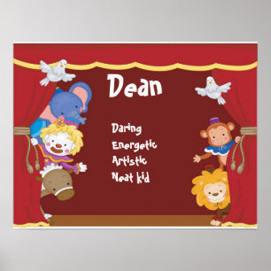 Circus Clown Baby Kinder Room Wall Name Print