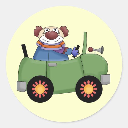 Circus Clown Car Ronde Sticker (Voorkant)