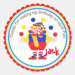 Circus Clown Carnival Birthday Party Stickers