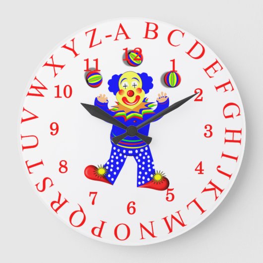 Circus Clown Cute Fun Alphabet Kind Grote Klok (Voorkant)