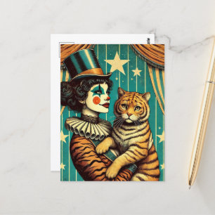 Circus Clown en een tijger Kat Briefkaart