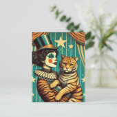 Circus Clown en een tijger Kat Briefkaart (Staand voorkant)
