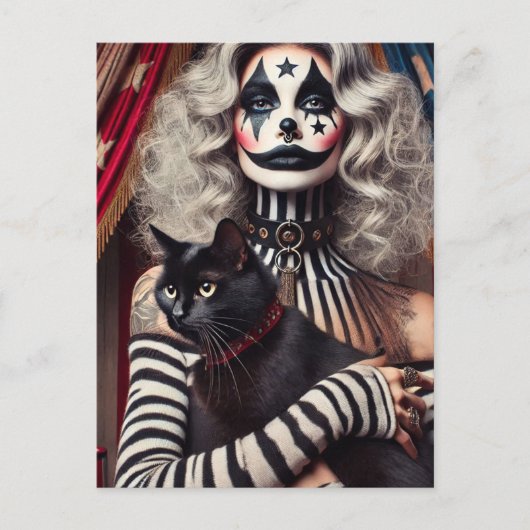 Circus Clown en een zwart Kat Briefkaart (Voorkant)