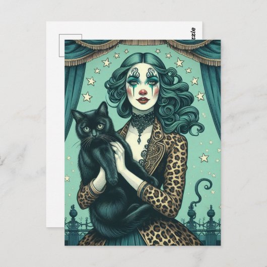 Circus Clown en een zwart Kat Briefkaart (Voorkant / Achterkant)
