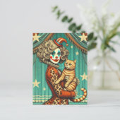 Circus Clown en haar Ginger Kat Briefkaart (Staand voorkant)