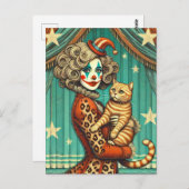 Circus Clown en haar Ginger Kat Briefkaart (Voorkant / Achterkant)