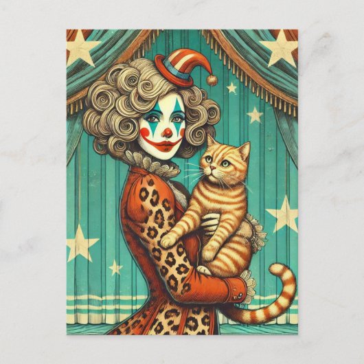 Circus Clown en haar Ginger Kat Briefkaart (Voorkant)