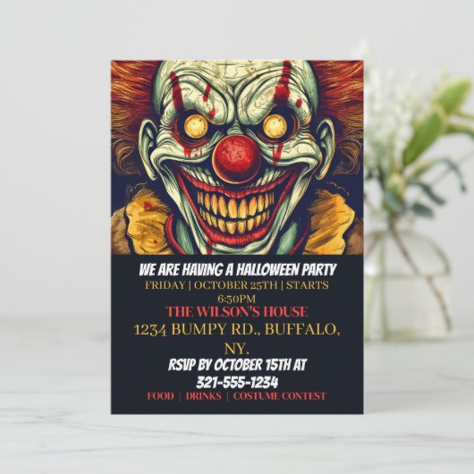 Circus Clown Gelukkig Halloween Feestuitnodigingen Kaart (Staand voorkant)
