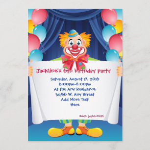 Circus Clown Kids Birthday Party Invitation 5x7" Kaart