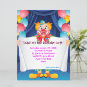 Circus Clown Kinder Party Invitation 6,5 inch x 8, Kaart (Staand voorkant)