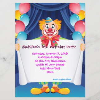Circus Clown Kinder Party Invitation 6,5 inch x 8, Kaart