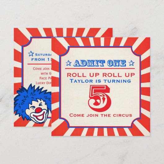 Circus clown leuke beurs 5e verjaardag uitnodiging (Voorkant / Achterkant)
