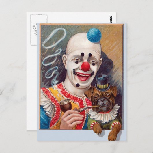  Circus clown met zijn Circus Pug Dog Briefkaart (Voorkant / Achterkant)