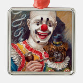  Circus clown met zijn Circus Pug Dog Metalen Ornament (Voorkant)