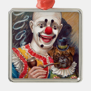 Circus clown met zijn Circus Pug Dog Metalen Ornament