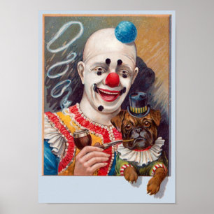 Circus clown met zijn Circus Pug Dog Poste Poster